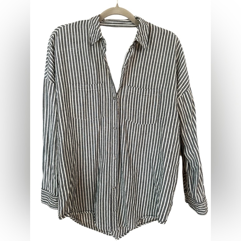 Free People Pinstripe Blouse - Picture 2 of 6